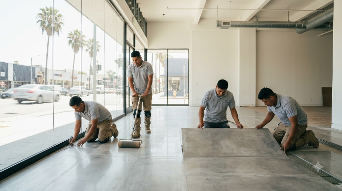 Flooring Contractor Installing New Flooring In A Los Angeles Home